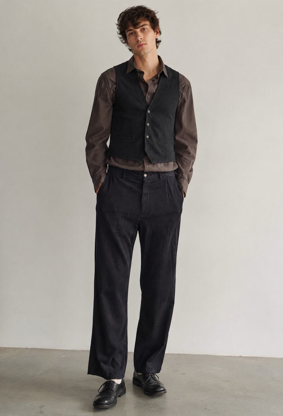 Haggar Generations Black Cotton Corduroy Flat Front Trousers Pants Sz 36 x 32